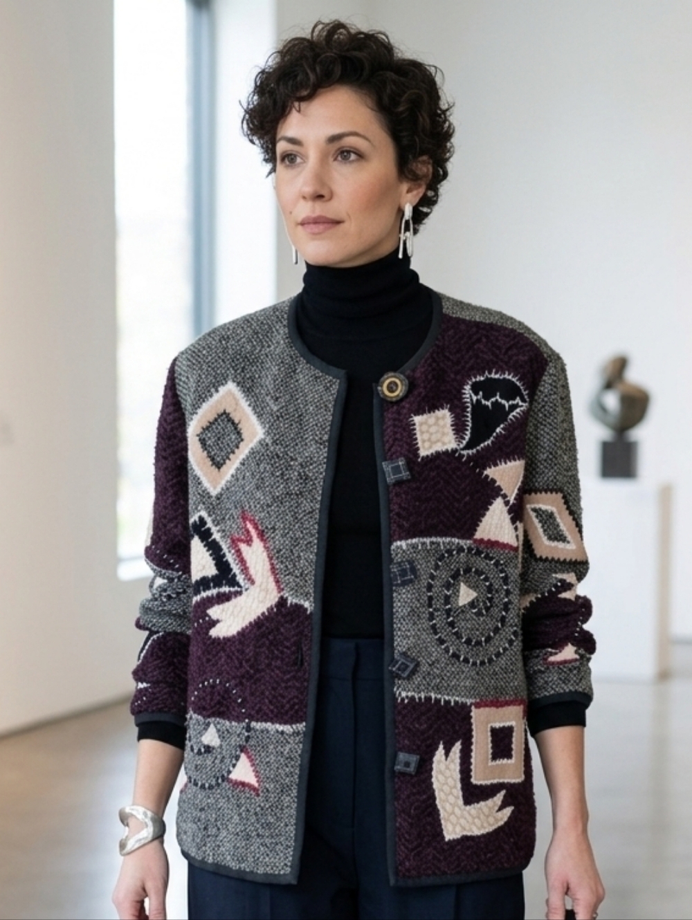 Allure L Vintage Indie Sleeze Tribal Teachercore Eclectic Patchwork Knit Jacket